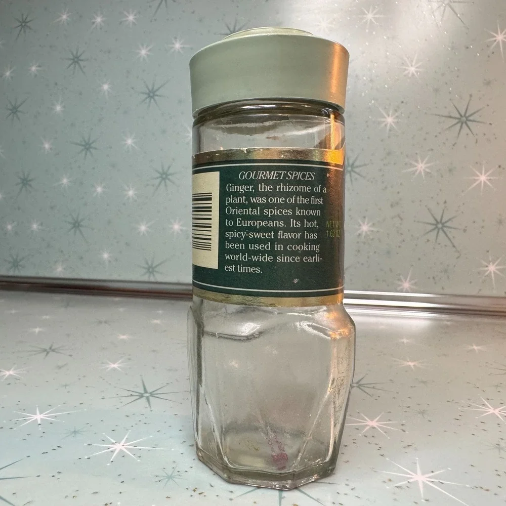 Vintage McCormick Ground Ginger Jar Green Label and Lid Glass Spice Bottle 80s.